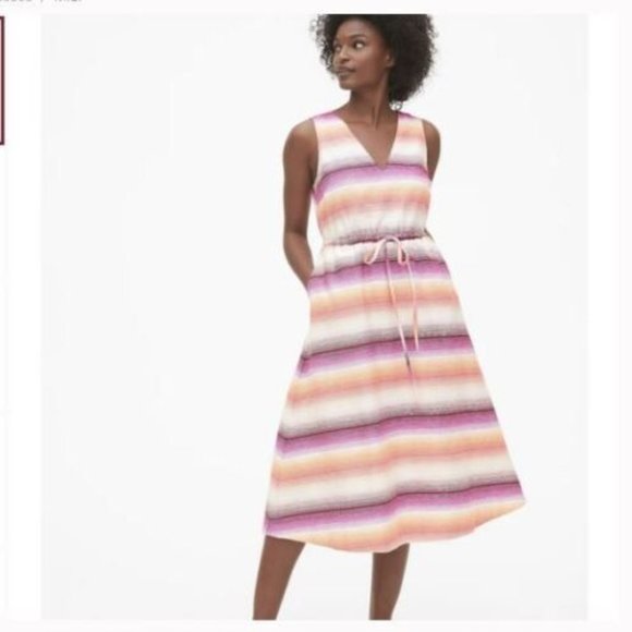 NWT GAP WOMENS MIDI DRESS SLEEVELESS LINEN COTTON SIZE 4 OMBRE - Picture 1 of 2